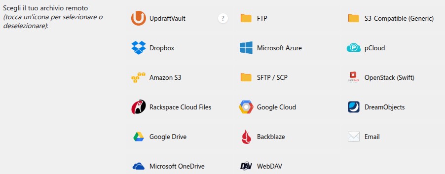 Archivio remoto dove eseguire il backup