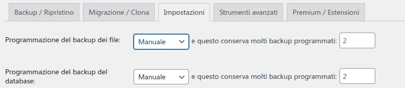 Programmazione backup in automatico